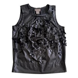 Kenar Women Black Festive "Floral" (circle fringe) Sleeveless Top Size M